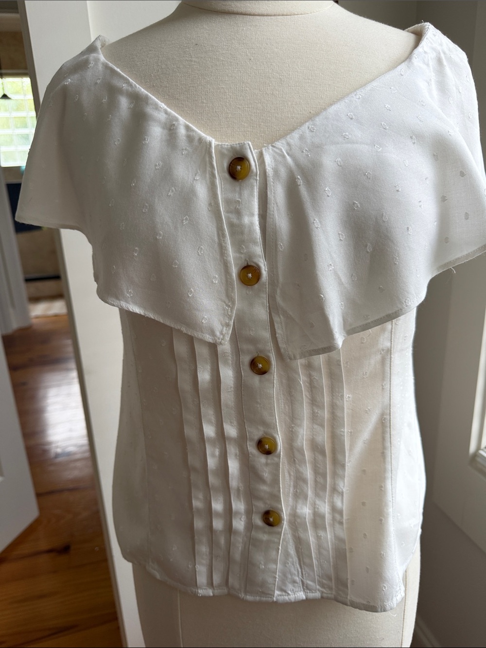 Maeve White Button-Front Ruffle Blouse